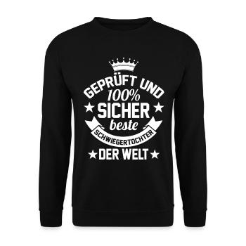 Schwiegertochter - Unisex Pullover - Schwarz - Vorne - Alina (178cm) & Michal (187cm)