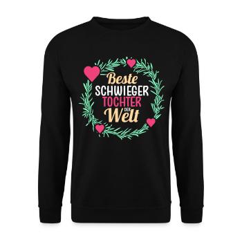 Schwiegertochter - Unisex Pullover - Schwarz - Vorne - Alina (178cm) & Michal (187cm)