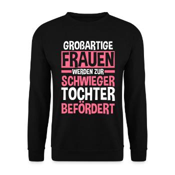 Schwiegertochter - Unisex Pullover - Schwarz - Vorne - Alina (178cm) & Michal (187cm)