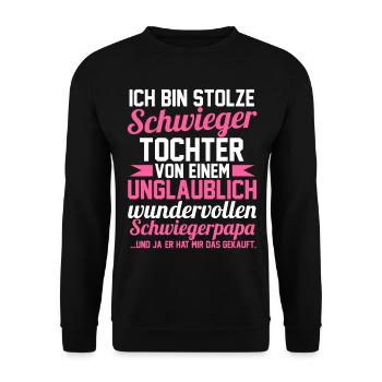 Schwiegertochter - Unisex Pullover - Schwarz - Vorne - Alina (178cm) & Michal (187cm)