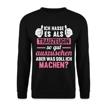 Trauzeugin - Unisex Pullover - Schwarz - Vorne - Alina (178cm) & Michal (187cm)