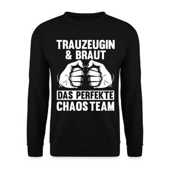 Trauzeugin - Unisex Pullover - Schwarz - Vorne - Alina (178cm) & Michal (187cm)