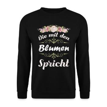 Floristin | Die mit den Blumen spricht - Unisex Pullover - Schwarz - Vorne - Alina (178cm) & Michal (187cm)