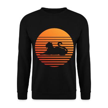Leopard -Silhuette im Sonnenuntergang - Unisex Pullover - Schwarz - Vorne - Alina (178cm) & Michal (187cm)