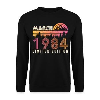 Born in March 1984 Retro - Unisex Sweatshirt - black - Front - Alina (178cm) & Michal (187cm)