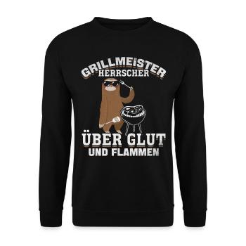 Grillmeister Herrscher über Glut und Flammen - Unisex Pullover - Schwarz - Vorne - Alina (178cm) & Michal (187cm)