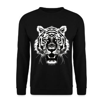 Tiger Kopf - Motiv Raubkatze - Unisex Pullover - Schwarz - Vorne - Alina (178cm) & Michal (187cm)