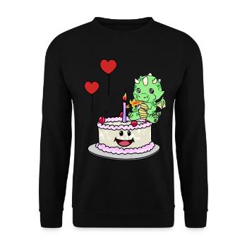 Dragon Birthday Birthday Cake Sweets - Unisex Sweatshirt - black - Front - Alina (178cm) & Michal (187cm)