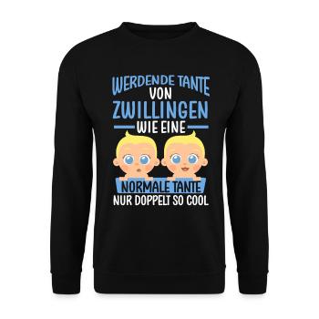 Werdende Tante von Zwillingen - Unisex Pullover - Schwarz - Vorne - Alina (178cm) & Michal (187cm)