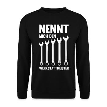 Nennt mich den Werkstattmeister Gabelschlüssel - Unisex Pullover - Schwarz - Vorne - Alina (178cm) & Michal (187cm)