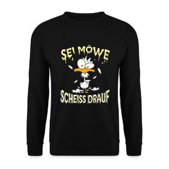 Sei Möwe Scheiss drauf - Unisex Pullover - Schwarz - Vorne - Alina (178cm) & Michal (187cm)