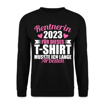 Rente 2023 | Rentnerin 2023 - Unisex Pullover - Schwarz - Vorne - Alina (178cm) & Michal (187cm)