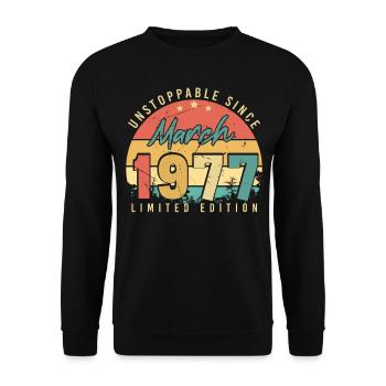 März 1977 Vintage Nicht Zu Stoppen - Unisex Pullover - Schwarz - Vorne - Alina (178cm) & Michal (187cm)