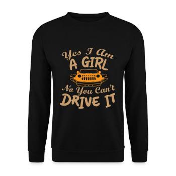 Frau mit Geländewagen - Unisex Pullover - Schwarz - Vorne - Alina (178cm) & Michal (187cm)