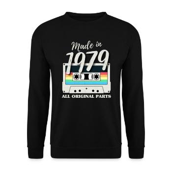 Vintage Jahrgang 1979 Kassette Geburtstag Retro - Unisex Pullover - Schwarz - Vorne - Alina (178cm) & Michal (187cm)