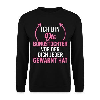 Bonustochter Stieftochter - Unisex Pullover - Schwarz - Vorne - Alina (178cm) & Michal (187cm)