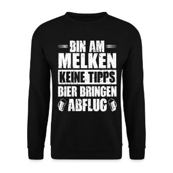 Bin Am Melken Keine Tipps Bier Bringen Abflug - Unisex Pullover - Schwarz - Vorne - Alina (178cm) & Michal (187cm)