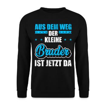 Kleiner Bruder Spruch - Unisex Pullover - Schwarz - Vorne - Alina (178cm) & Michal (187cm)