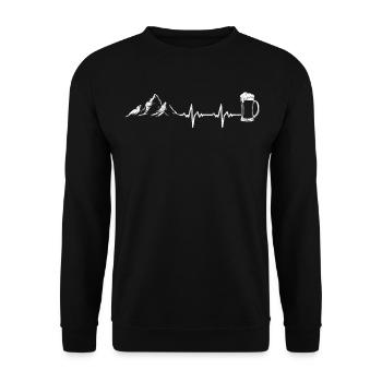 Wandern Wanderer Bier EKG Herzschlag - Unisex Pullover - Schwarz - Vorne - Alina (178cm) & Michal (187cm)