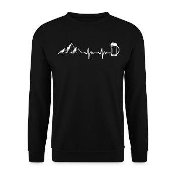 Wandern Wanderer EKG Herzschlag Berge & Bier - Unisex Pullover - Schwarz - Vorne - Alina (178cm) & Michal (187cm)