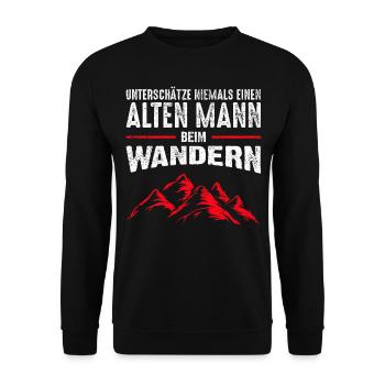 Wandern - Alter Mann | Retro lustige Sprüche - Unisex Pullover - Schwarz - Vorne - Alina (178cm) & Michal (187cm)