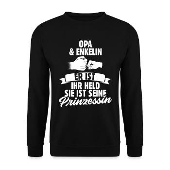 Opa Enkelin - Unisex Pullover - Schwarz - Vorne - Alina (178cm) & Michal (187cm)