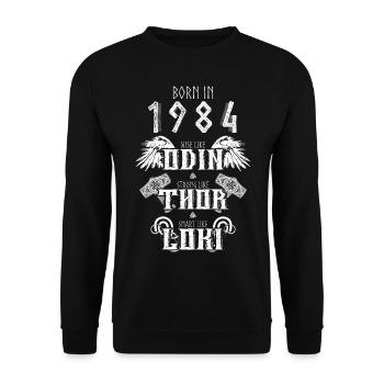 Odin Thor Loki Born 1984 Viking Outfit - Unisex Sweatshirt - black - Front - Alina (178cm) & Michal (187cm)
