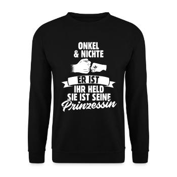 Onkel und Nichte - Unisex Pullover - Schwarz - Vorne - Alina (178cm) & Michal (187cm)