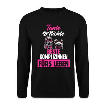 Tante und Nichte - Unisex Pullover - Schwarz - Vorne - Alina (178cm) & Michal (187cm)