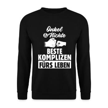Onkel und Nichte - Unisex Pullover - Schwarz - Vorne - Alina (178cm) & Michal (187cm)