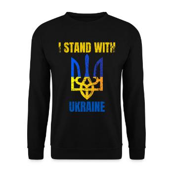 Je me tiens avec le drapeau ukrainien vintage de l’Ukraine - Sweat-shirt Unisexe - noir - Devant - Alina (178cm) & Michal (187cm)