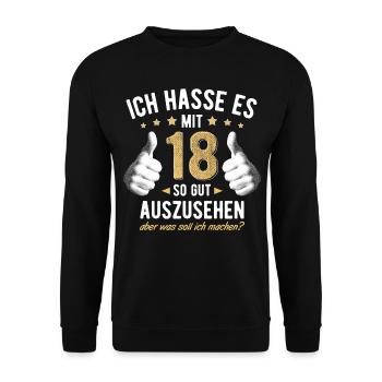 18. Geburtstag Jungen Mädchen 18 Jahre Spruch - Unisex Pullover - Schwarz - Vorne - Alina (178cm) & Michal (187cm)