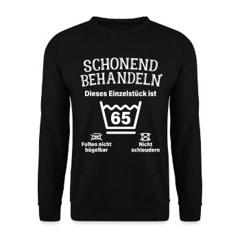 Schonend Behandeln 65. Geburtstag Einzelstück 65 - Unisex Pullover - Schwarz - Vorne - Alina (178cm) & Michal (187cm)
