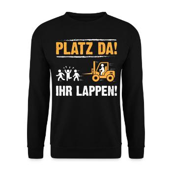 Staplerfahrer Lagerist Spruch - Unisex Pullover - Schwarz - Vorne - Alina (178cm) & Michal (187cm)