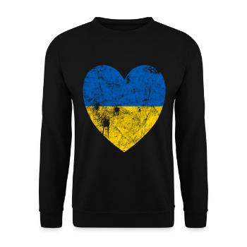 VINTAGE HERZ FLAGGE BLAU GELB UKRAINE - Unisex Pullover - Schwarz - Vorne - Alina (178cm) & Michal (187cm)