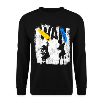 Ukraine | Freiheit kein Krieg Landesfarben - Unisex Pullover - Schwarz - Vorne - Alina (178cm) & Michal (187cm)