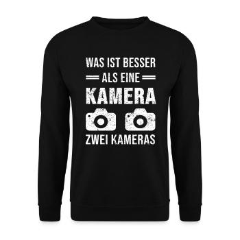 Was Ist Besser Als Eine Kamera Zwei I Fotografen - Unisex Pullover - Schwarz - Vorne - Alina (178cm) & Michal (187cm)