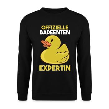Ente Quitscheente Badeenten - Unisex Pullover - Schwarz - Vorne - Alina (178cm) & Michal (187cm)