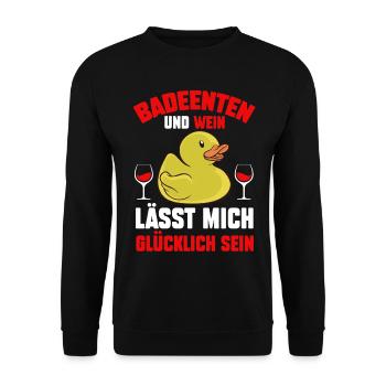 Wein Ente Quitscheente Badeenten - Unisex Pullover - Schwarz - Vorne - Alina (178cm) & Michal (187cm)