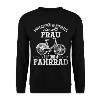 Fahrradfahrer Frauen Radfahrerin Alte Frau auf - Unisex Pullover - Schwarz - Vorne - Alina (178cm) & Michal (187cm)