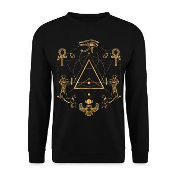 Altägyptische Heilige Geometrie Mystisches Design - Unisex Pullover - Schwarz - Vorne - Alina (178cm) & Michal (187cm)