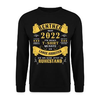 Rentner 2022 Rente Ruhestand - Unisex Pullover - Schwarz - Vorne - Alina (178cm) & Michal (187cm)