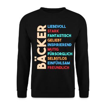 Bäckerei Bäcker - Unisex Pullover - Schwarz - Vorne - Alina (178cm) & Michal (187cm)