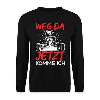 Gokart | Weg da jetzt komme ich - Unisex Pullover - Schwarz - Vorne - Alina (178cm) & Michal (187cm)