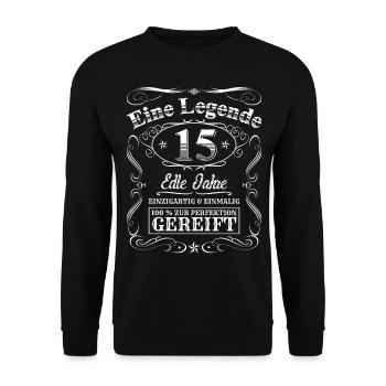 Legende 15 Jahre 15. Geburtstag Jungen Mädchen - Unisex Pullover - Schwarz - Vorne - Alina (178cm) & Michal (187cm)