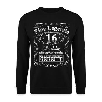 Legende 16 Jahre 16. Geburtstag Jungen Mädchen - Unisex Pullover - Schwarz - Vorne - Alina (178cm) & Michal (187cm)