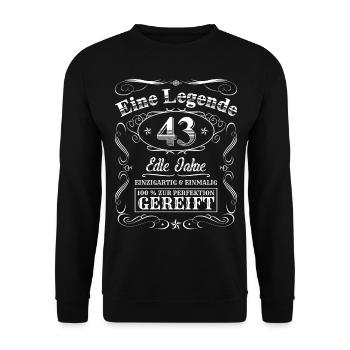 Legende 43 Jahre 43. Geburtstag Männer Frauen - Unisex Pullover - Schwarz - Vorne - Alina (178cm) & Michal (187cm)