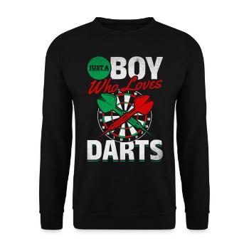 Dartspiel Dartspieler Junge Ich bin nur ein Junge, - Unisex Pullover - Schwarz - Vorne - Alina (178cm) & Michal (187cm)