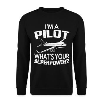 Je suis pilote Quel est votre superpouvoir Voler - Sweat-shirt Unisexe - noir - Devant - Alina (178cm) & Michal (187cm)