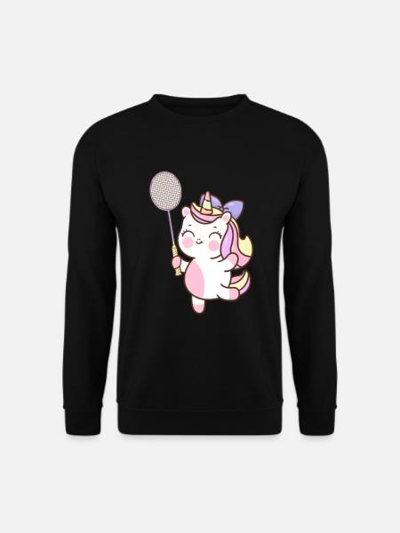Badminton und Federball Spieler Einhorn - Unisex Pullover - Schwarz